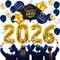 Graduation Party Decorations Kit 2026 – Gold Number Foil Balloons, Congrats Grad Banner, Navy, Gold & White Balloon Set for High School, College, and University Graduation